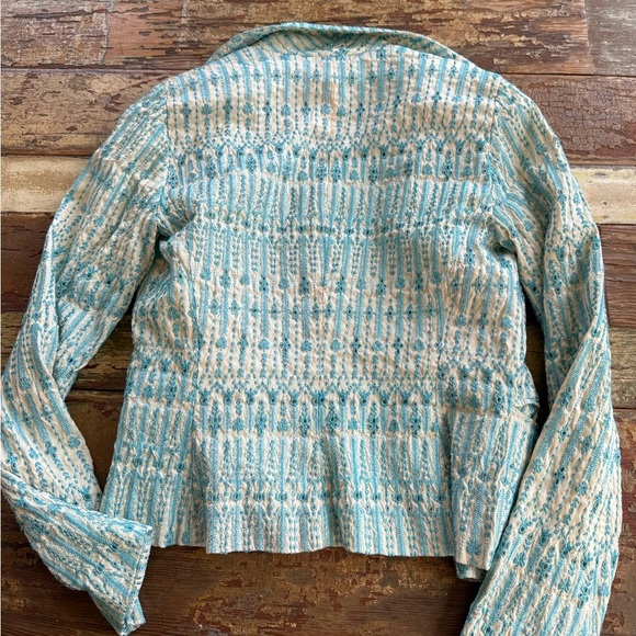 Biya Johnny Was 100% Silk embroidered blue and white blazer suit jacket | Small - Picture 2 of 5